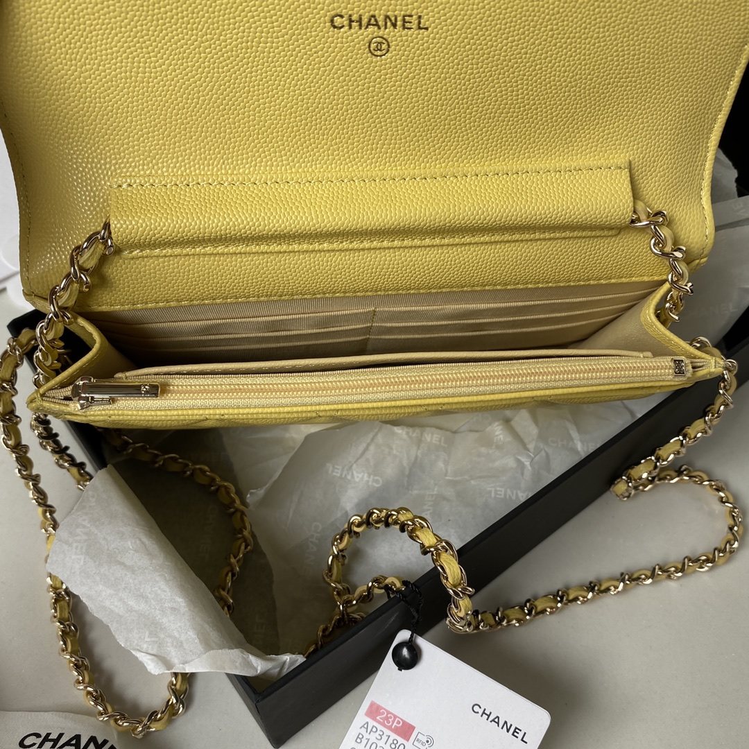 Caviar Leather Wallet On Chain Shoulder Bag AP3180 Yellow